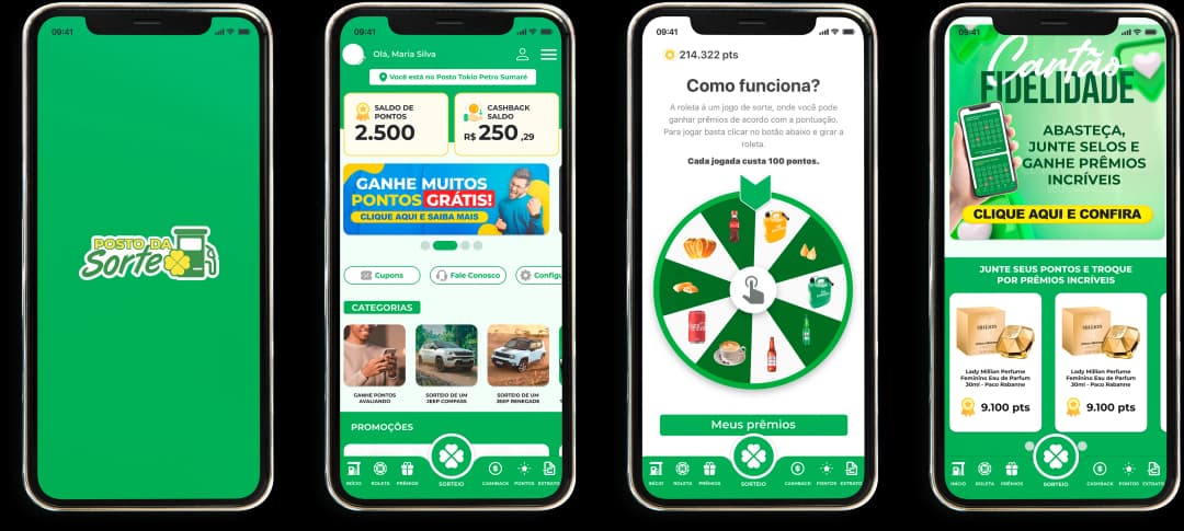 Celular com telas do aplicativo